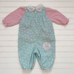 VINTAGE PETER RABBIT Puddle Ducks Corduroy Bubble Romper & Embroidered Blouse